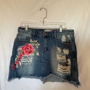 Embroidered Jean Skirt